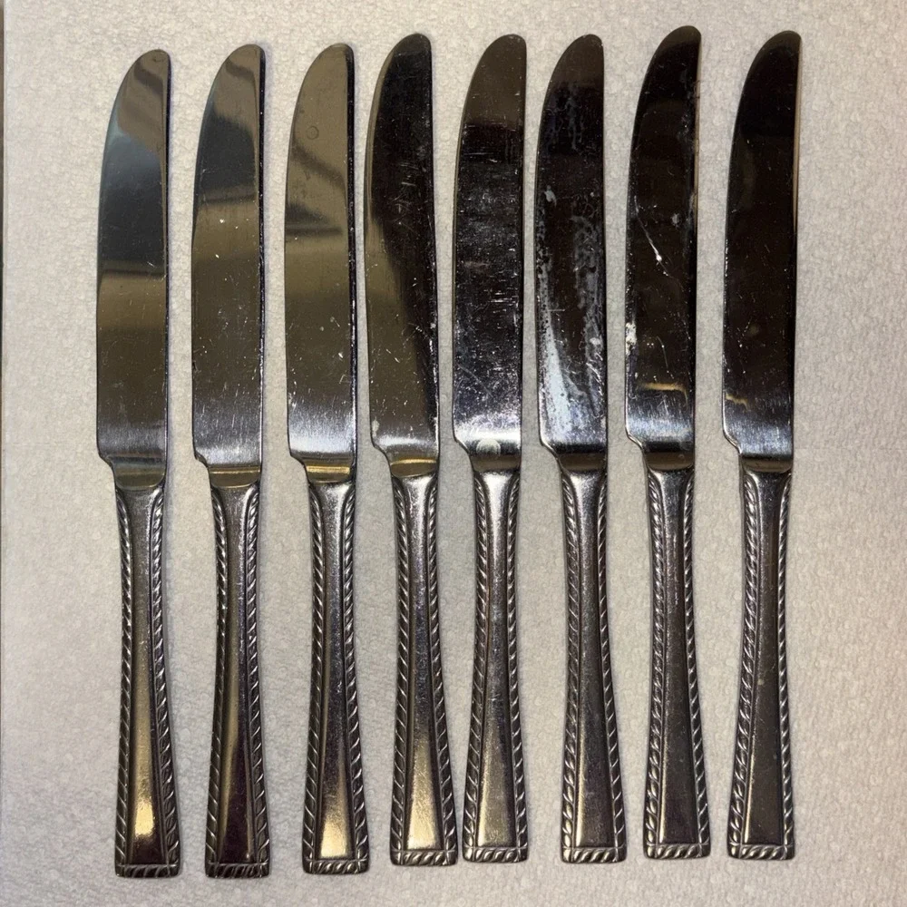 Dinner Knives Solid Oneida PANACHE Stainless Rope Trim Flatware Knives Lot Of 8